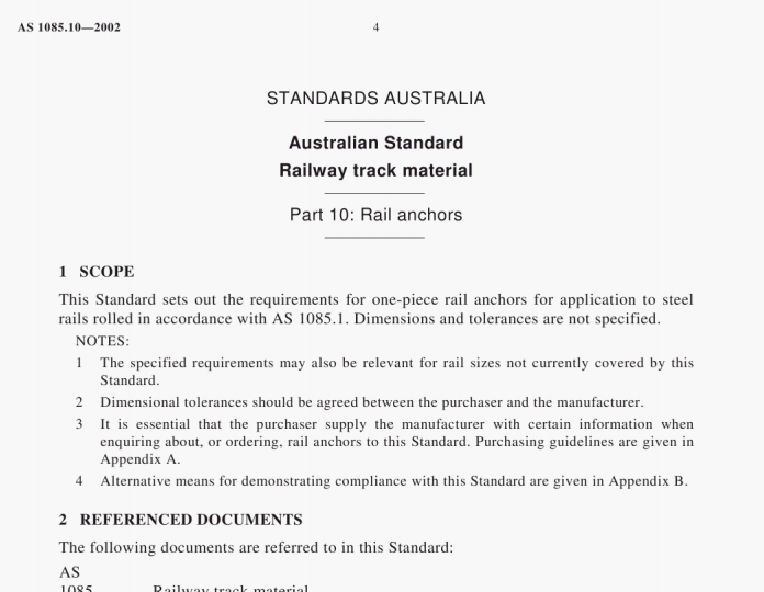 AS 1085.10:2002 pdf – Australian Standard Railway track material Part 10: Rail anchors