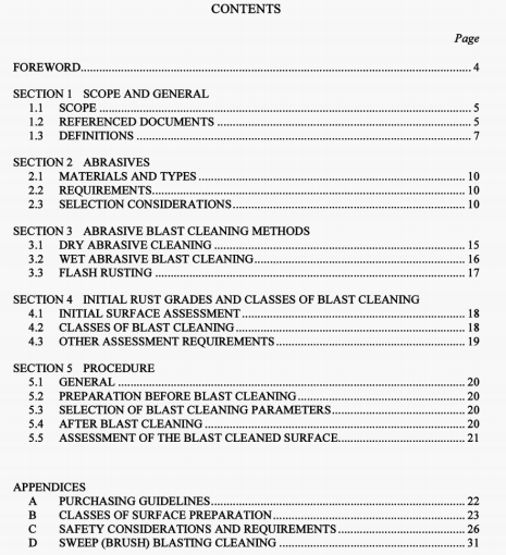 AS 1627.4:2005 pdf – Metal finishing-Preparation and pretreatment of surfaces Part 4: Abrasive blast cleaning of steel