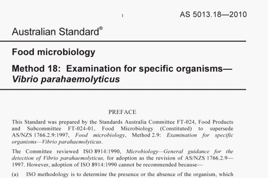 AS 5013.18:2010 pdf – Food microbiology Method 18: Examination for specific organisms—Vibrio parahaemolyticus