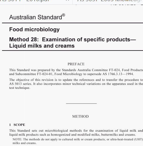 AS 5013.28:2009 pdf – Food microbiology Method 28: Examination of specific products—Liquid milks and creams